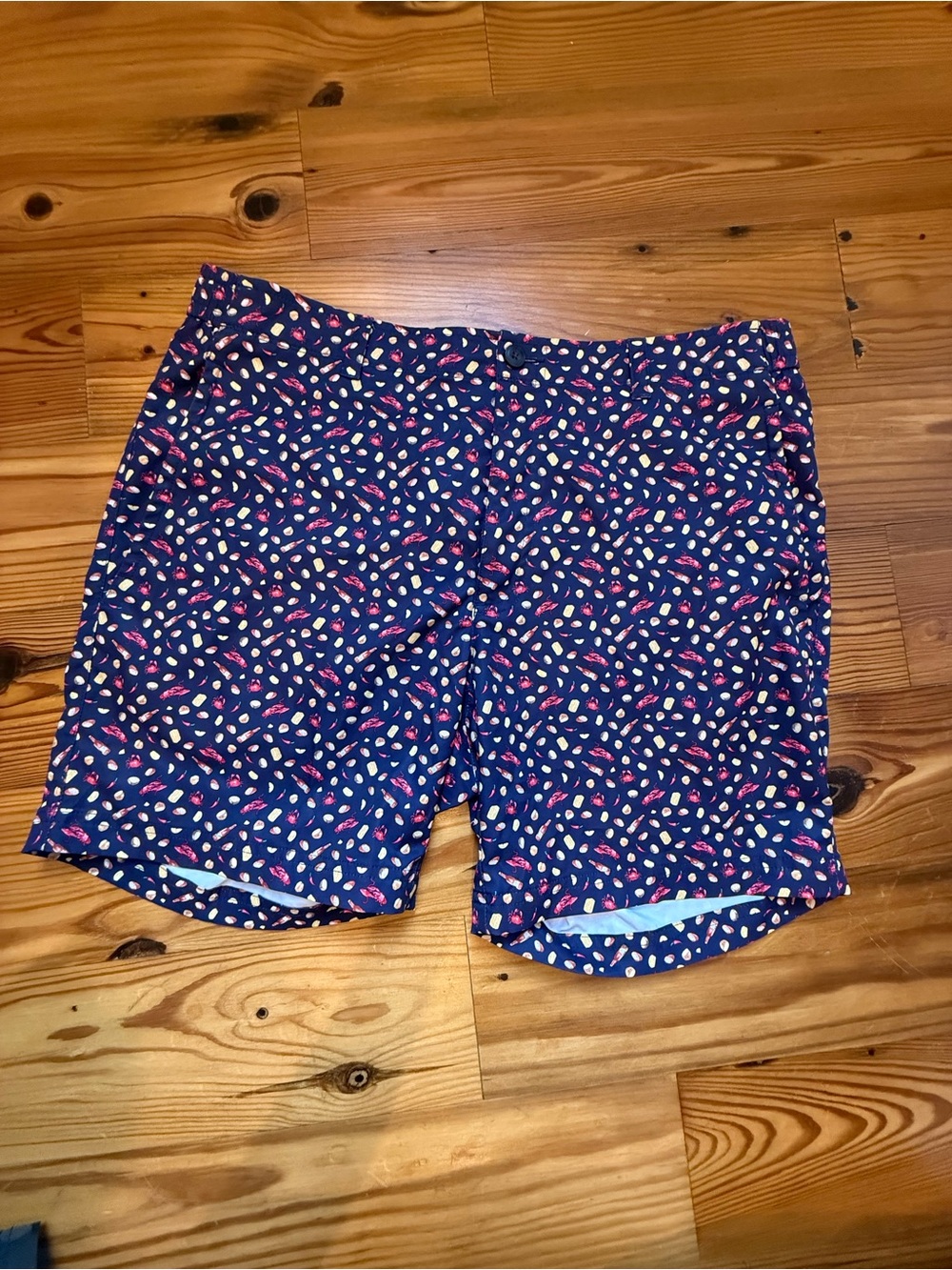 Roundtree & Yorke Navy Athletic Shorts with Pink & White Print